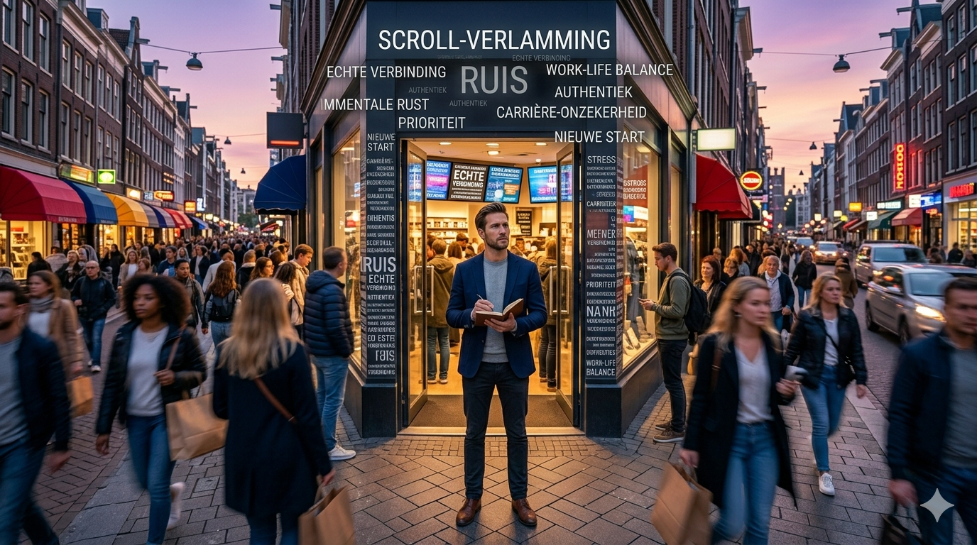 Man in stadsdrukte